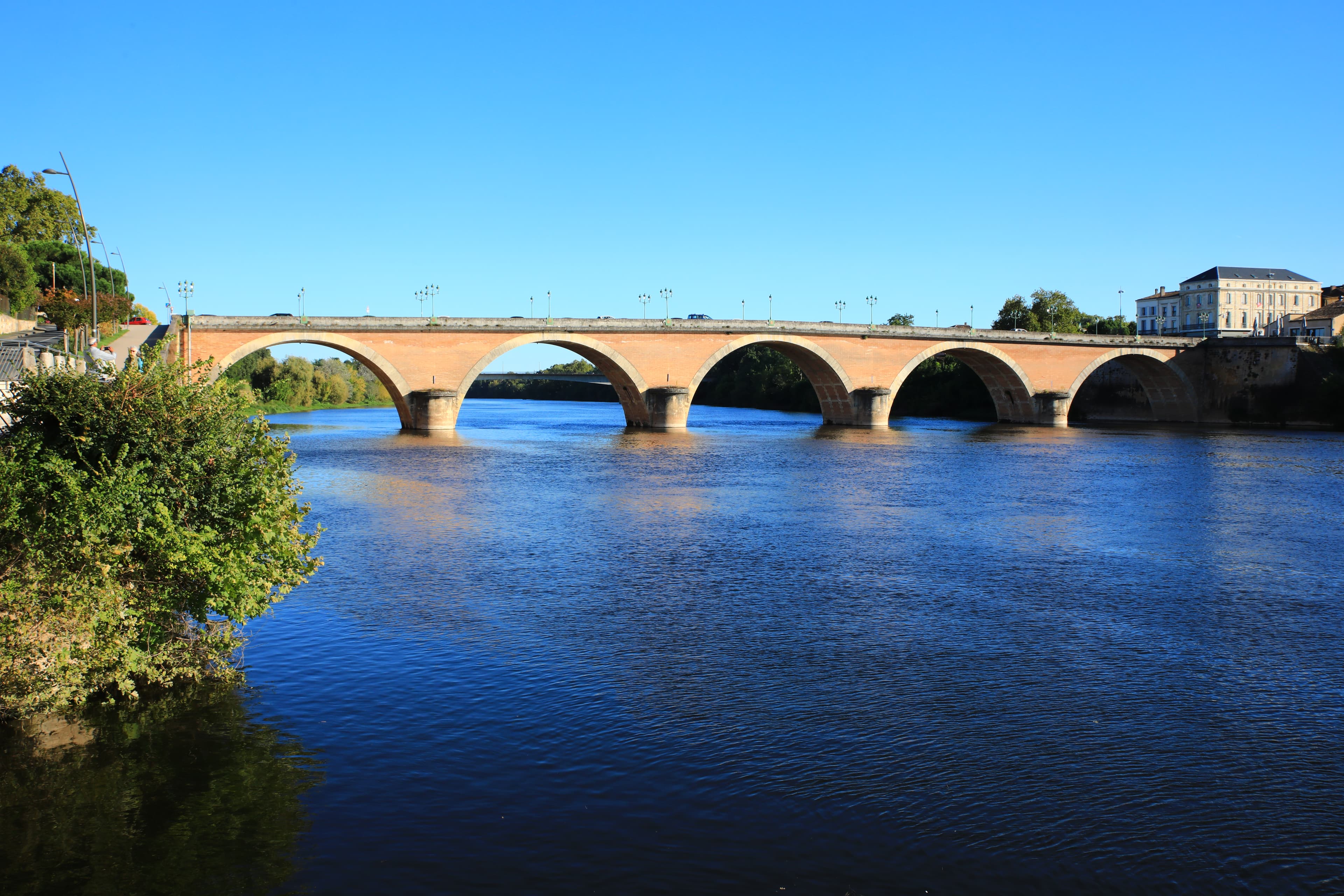 The stone Vieux Pont across the Dordogne river in historic Bergerac