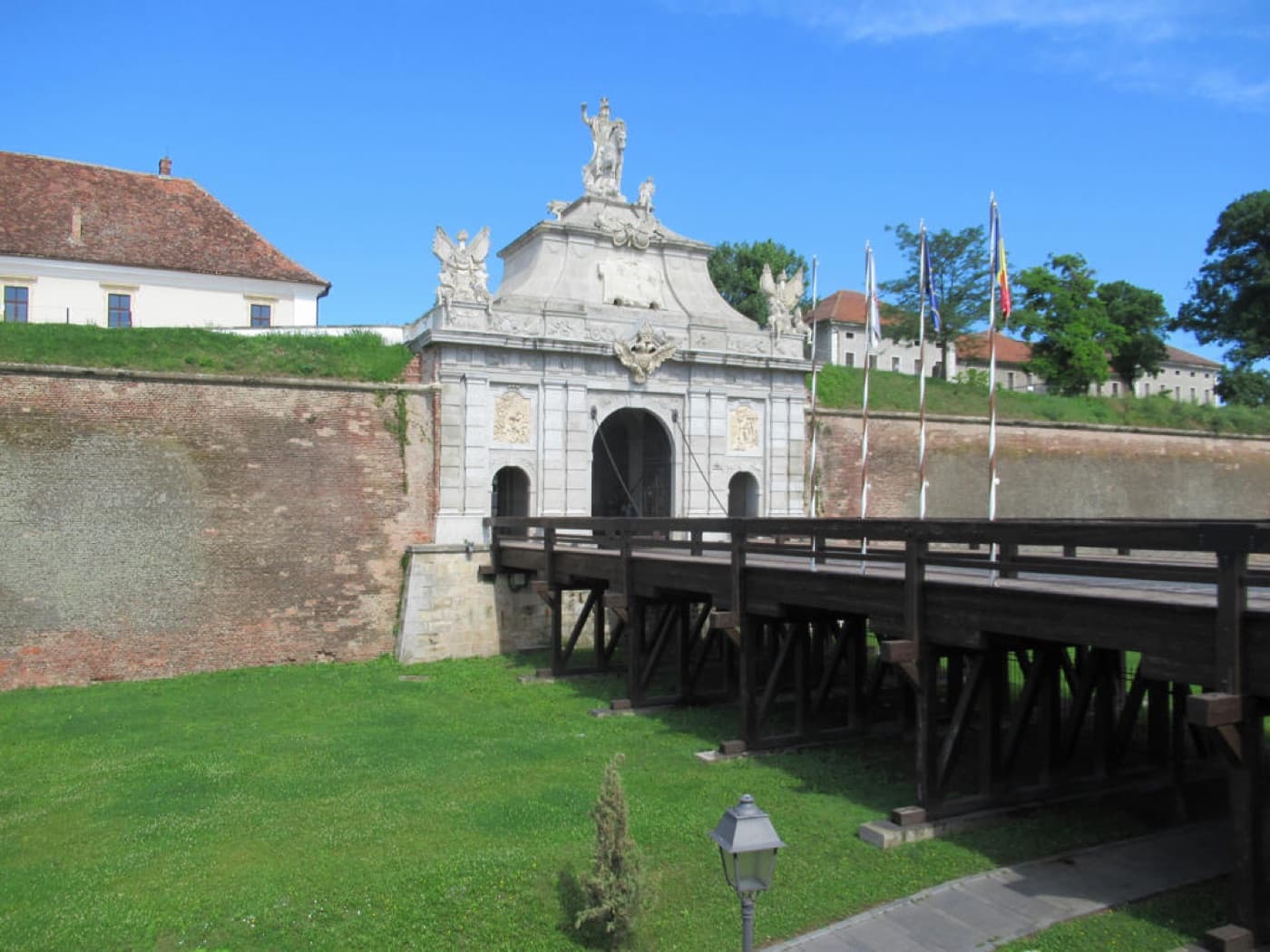 The monumental Baroque Third Gate and star-shaped ramparts of Alba Carolina Citadel in Alba Iulia