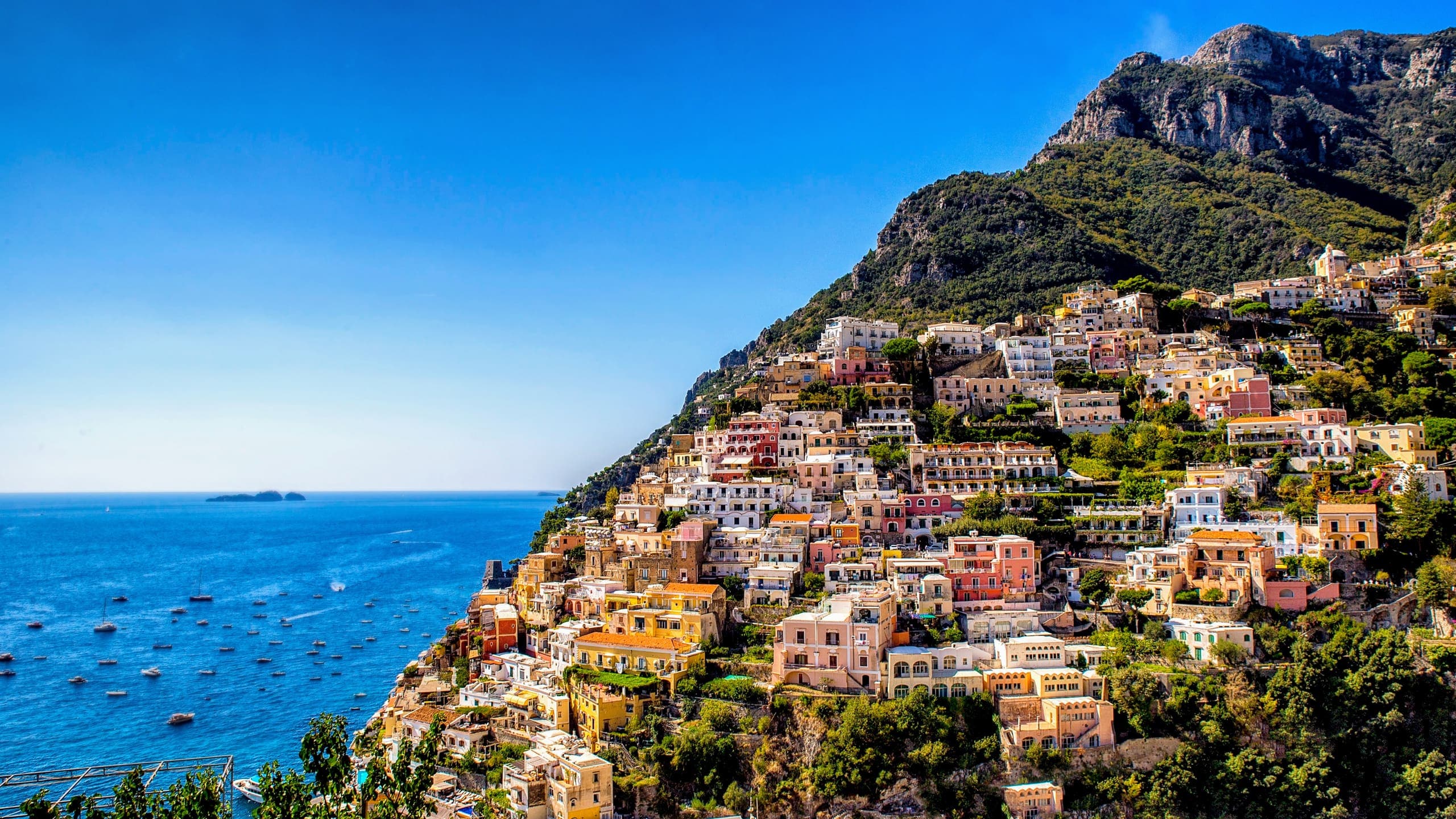 Colourful cliffside houses of Positano overlooking the Mediterranean Sea
