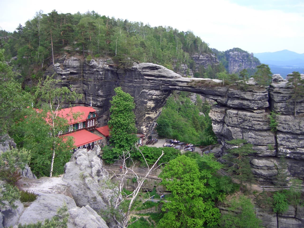 Pravčická brána, Europe's largest natural sandstone arch, spanning the pine-clad cliffs of Bohemian Switzerland