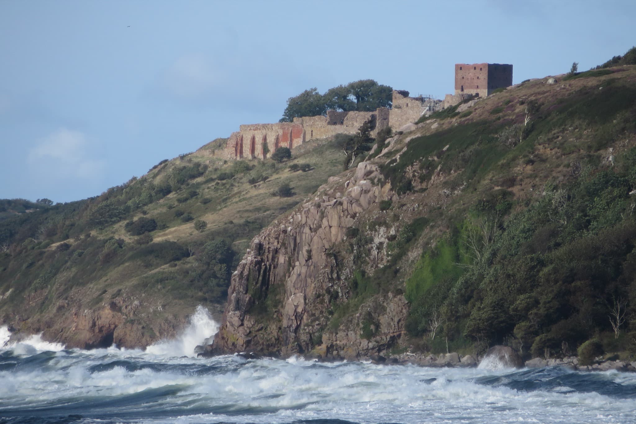 Hammershus medieval castle ruins perched above the Baltic cliffs of Bornholm