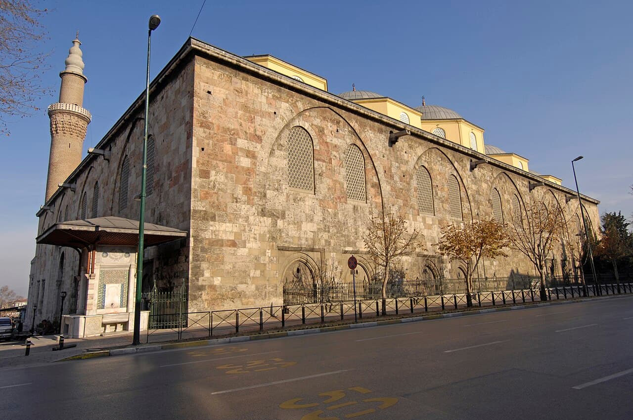 Grand Mosque of Bursa (Ulu Cami) and historic Koza Han silk caravanserai courtyard