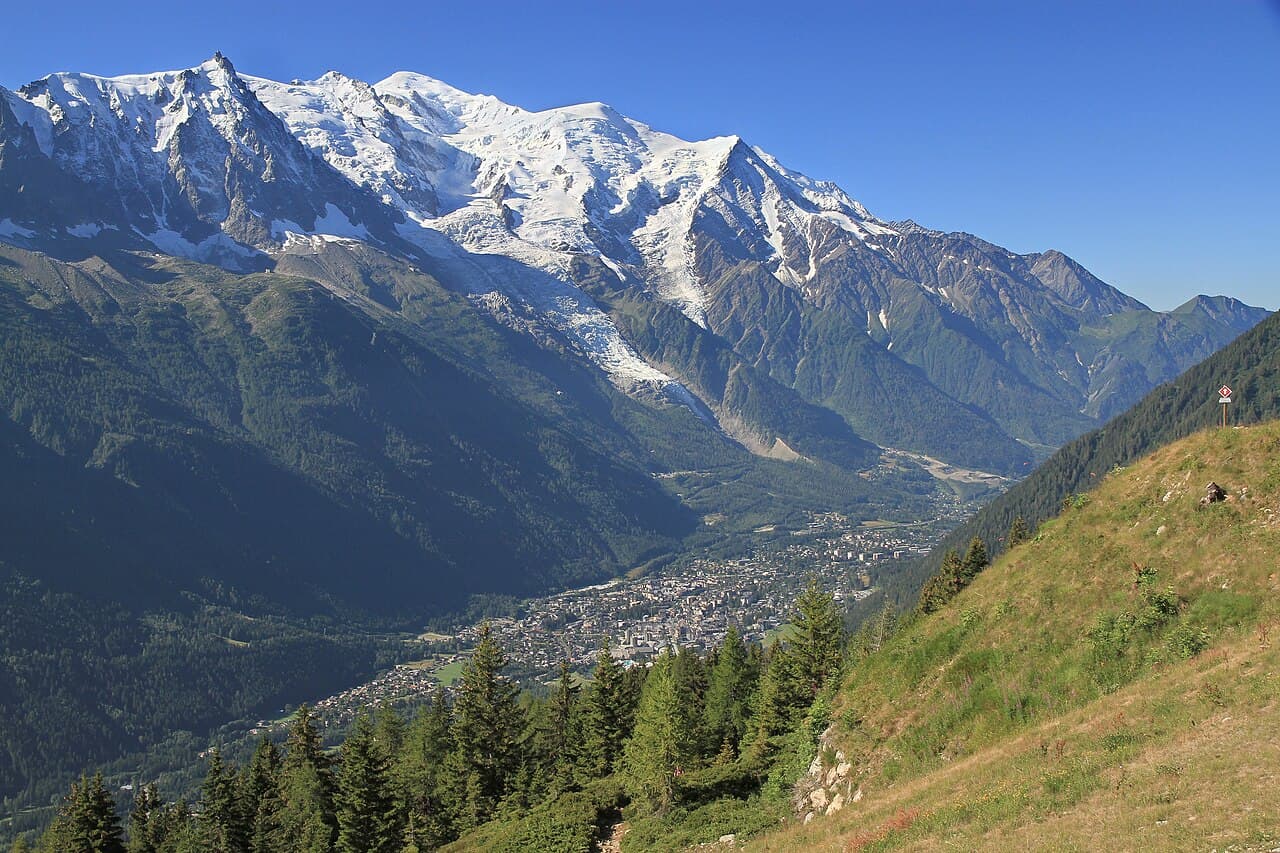 The Chamonix valley and Mont Blanc peaks in the French Alps