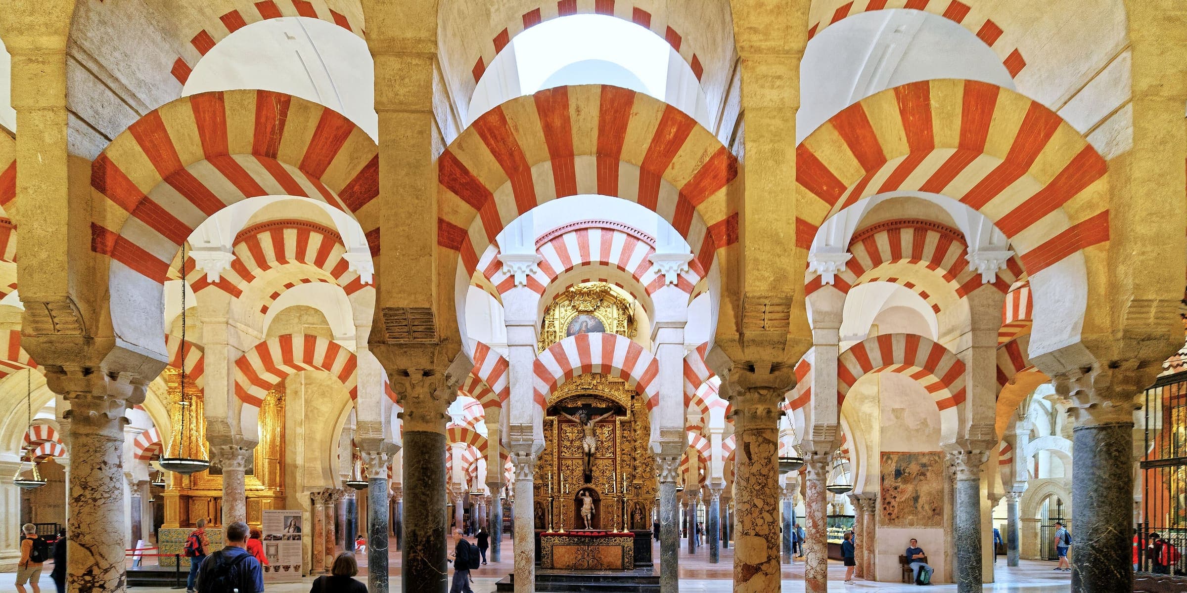 Red-and-white striped arches in the prayer hall of the Mosque-Cathedral of Córdoba