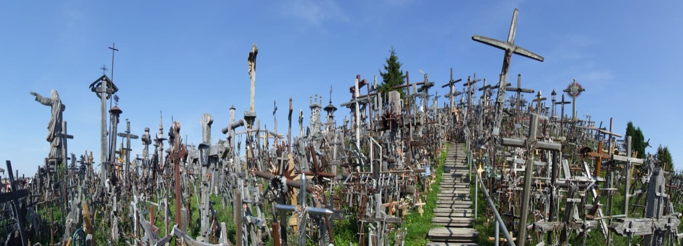 Tens of thousands of wooden, metal and amber crucifixes blanketing the sacred twin mounds of the Hill of Crosses