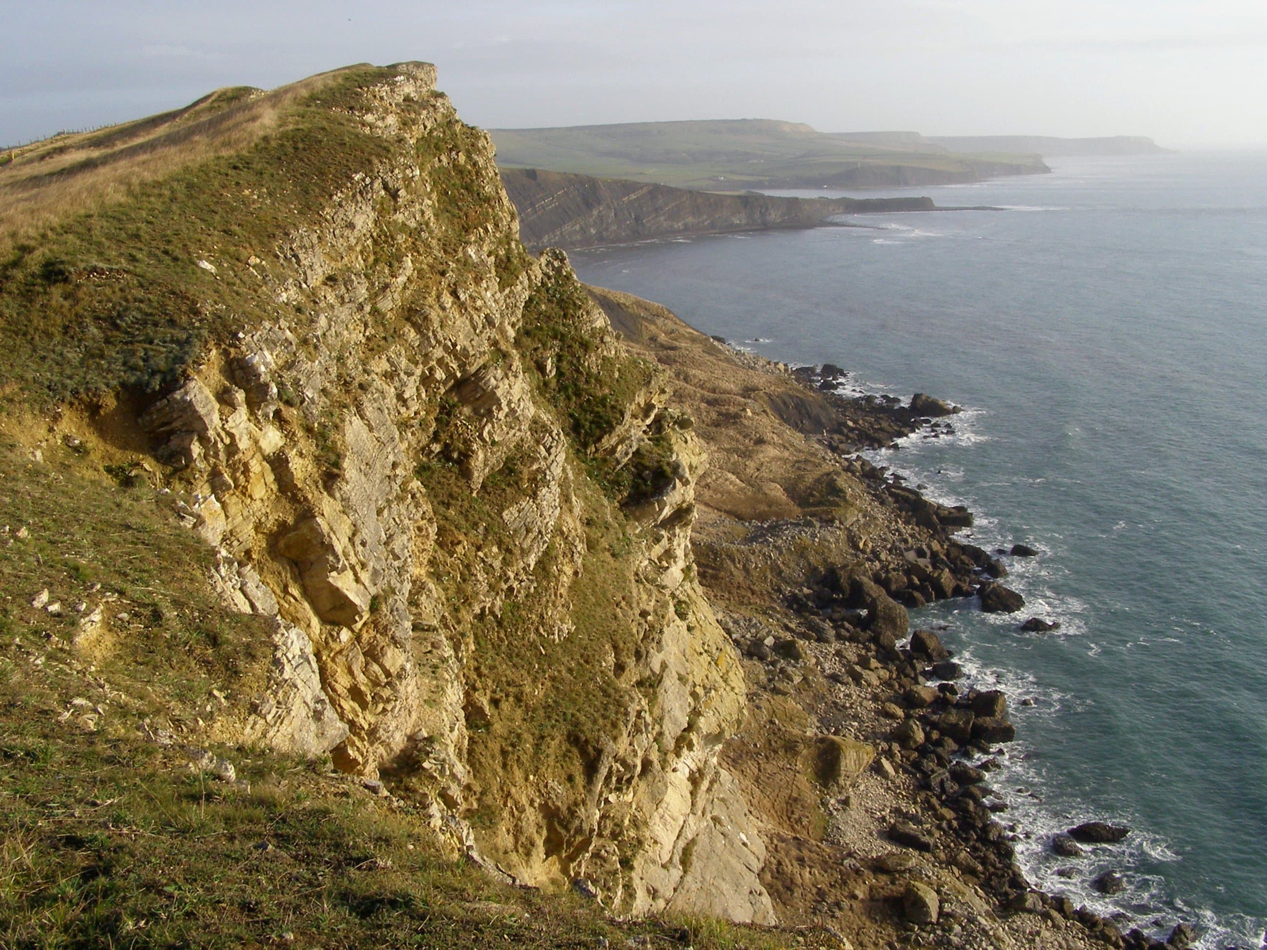 Layered cliffs and sea at Dorset's Jurassic Coast