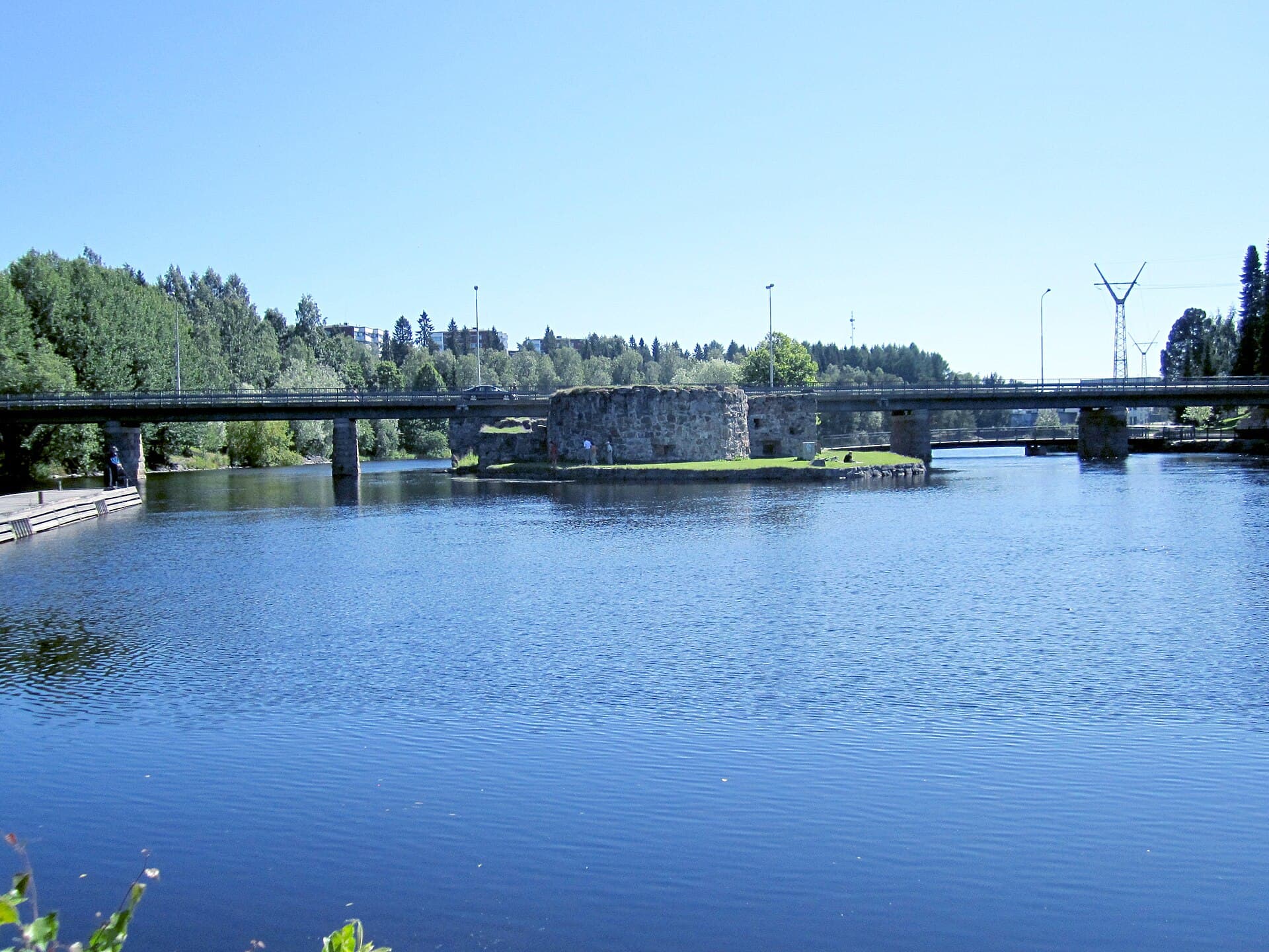 Ruins of 17th-century Kajaani Castle on an island in the roaring Kajaaninjoki river