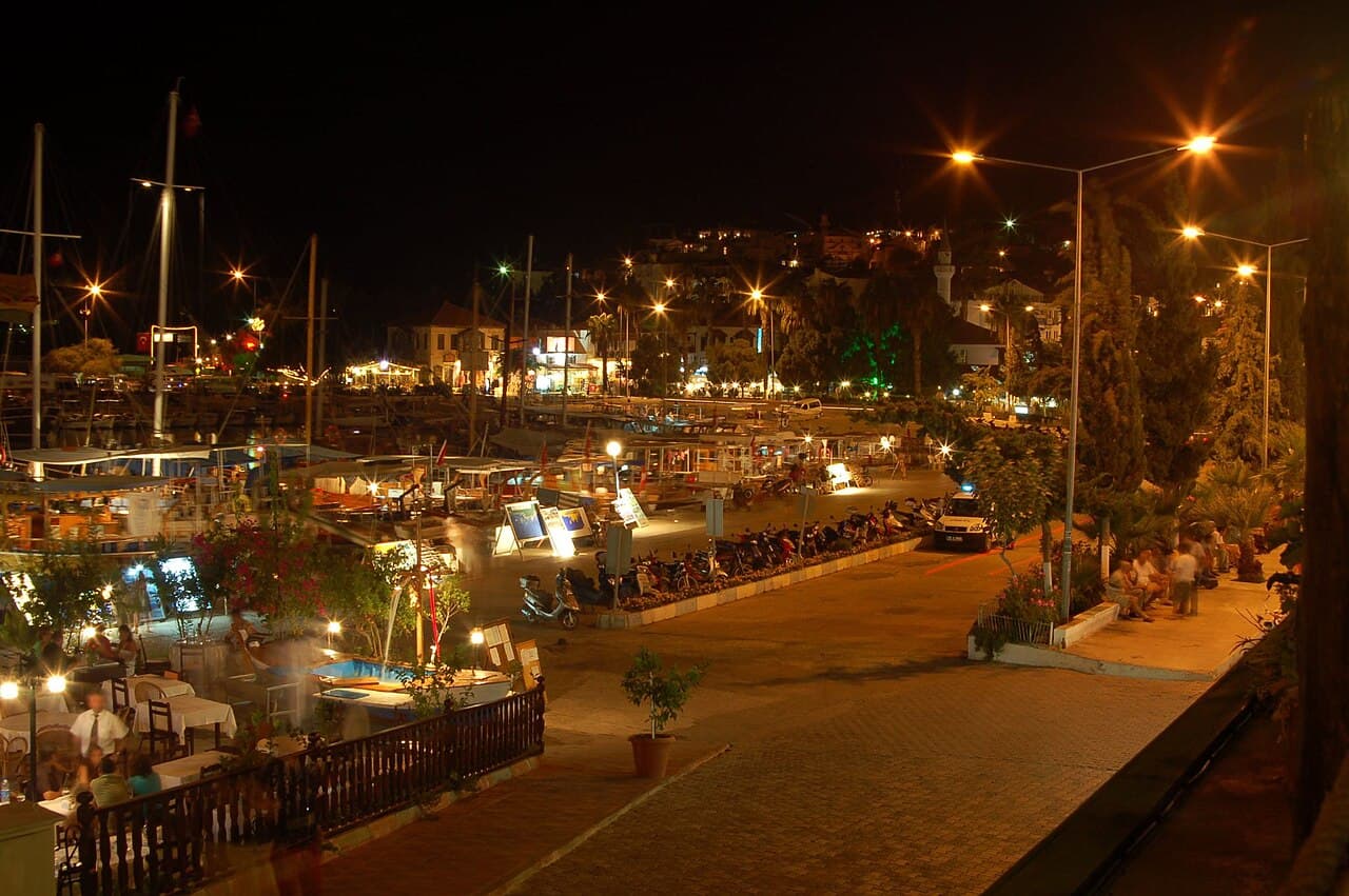 Whitewashed stone houses, wooden balconies and bougainvillea streets of Kaş harbour