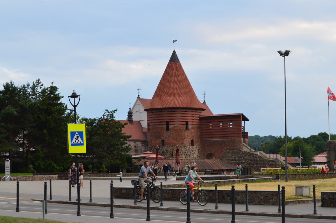 The medieval red-brick round tower of Kaunas Castle by the Nemunas and Neris river confluence