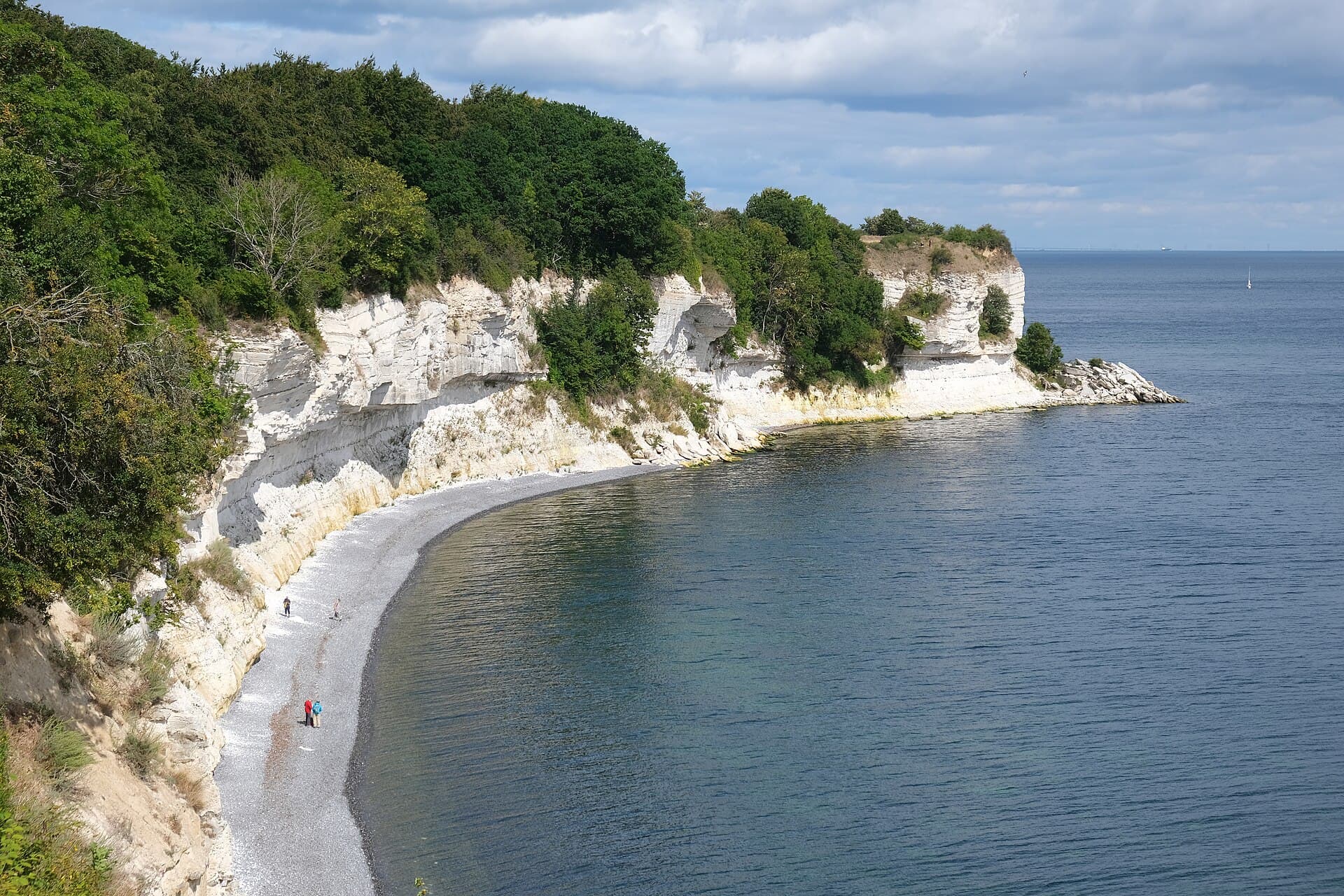 White chalk cliffs of Stevns Klint plunging into the Baltic Sea in eastern Zealand.