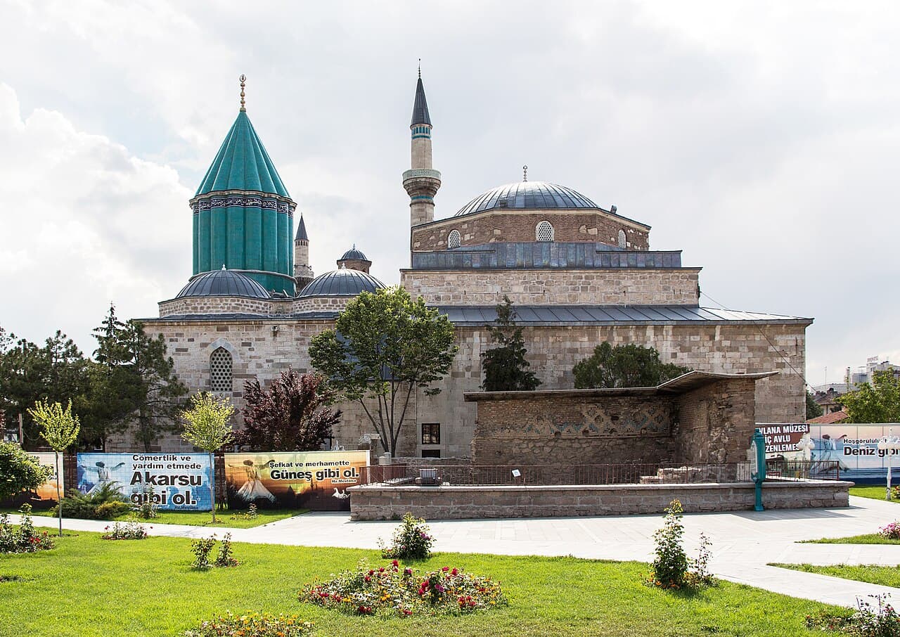 Turquoise fluted dome of the Mevlana Museum and tomb of Jalal al-Din Muhammad Rumi in Konya