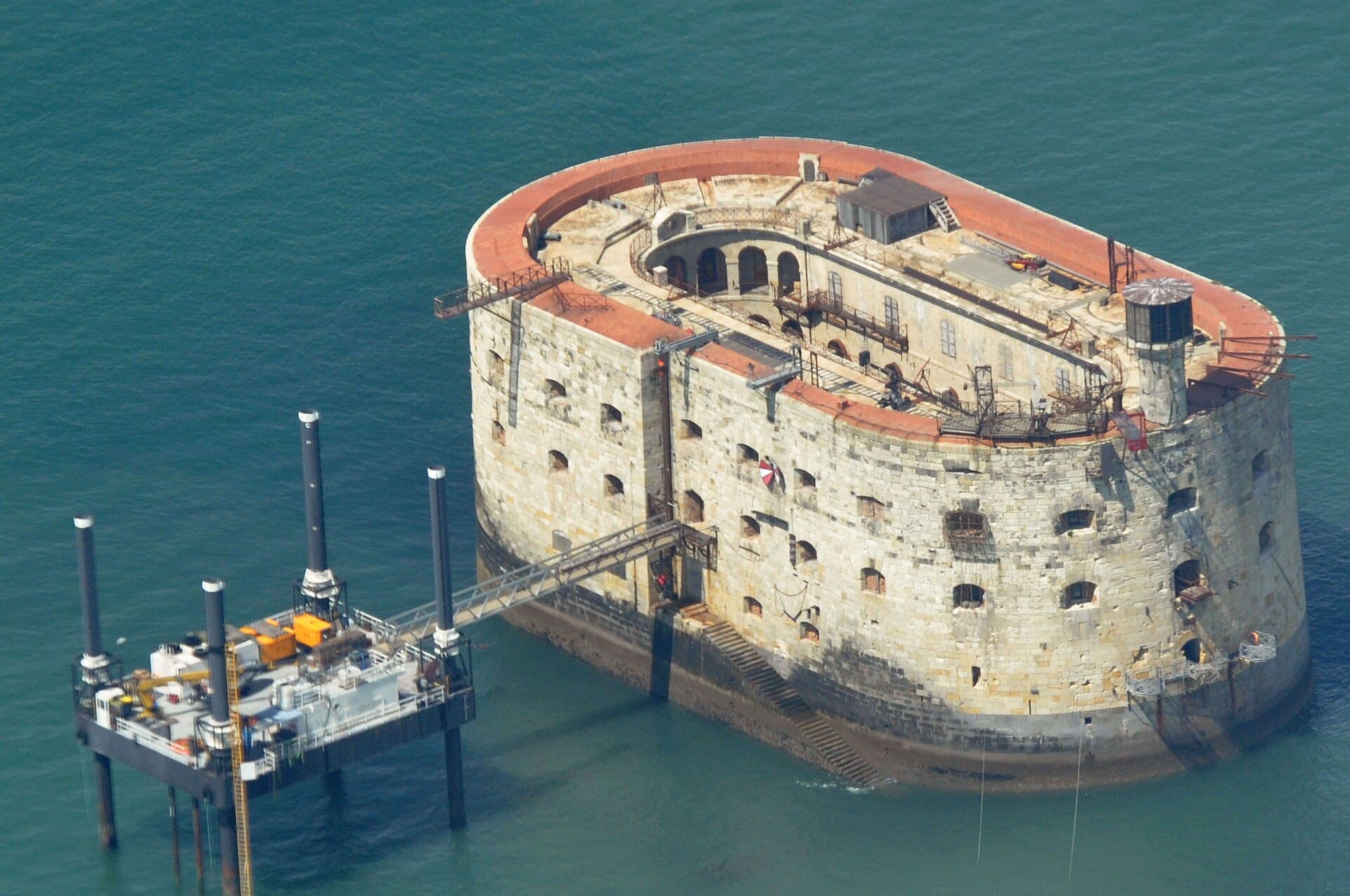 Fort Boyard standing alone in the strait between Île d'Aix and Île d'Oléron