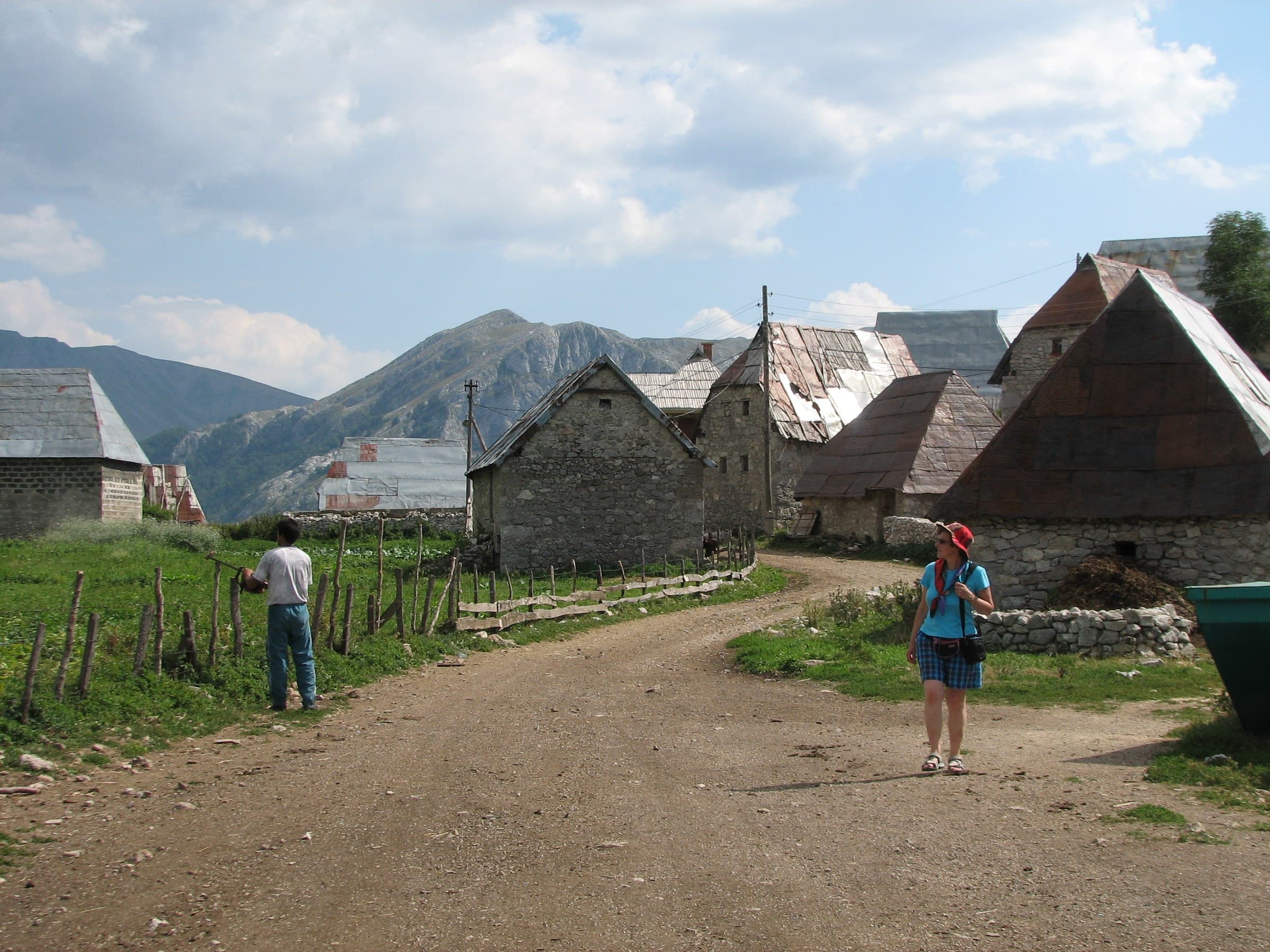 Traditional stone drystone cottages with steep tin roofs in the remote highland village of Lukomir on Mount Bjelašnica