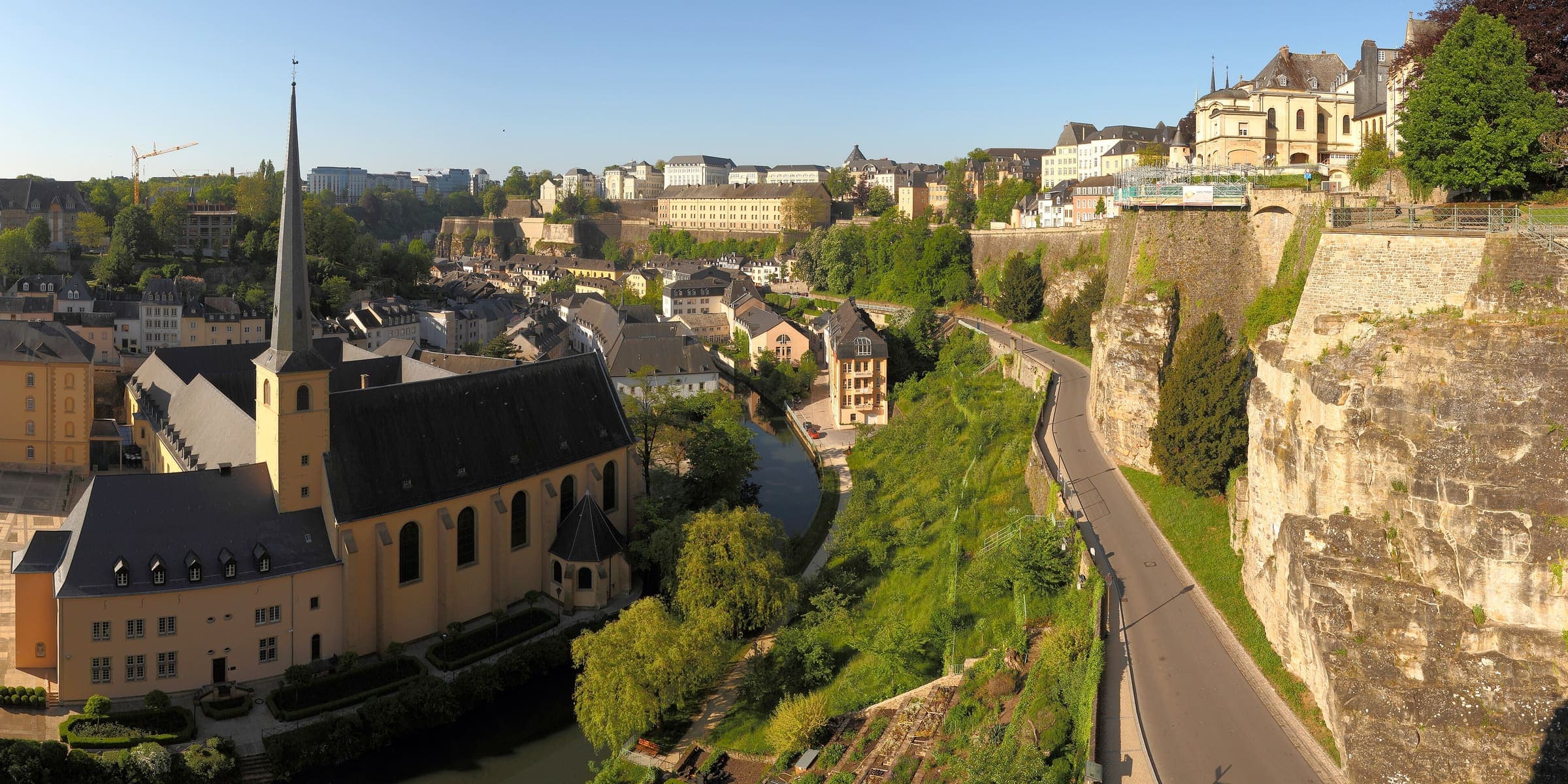 The Grund quarter and Neumünster Abbey in the Alzette valley below the old town walls