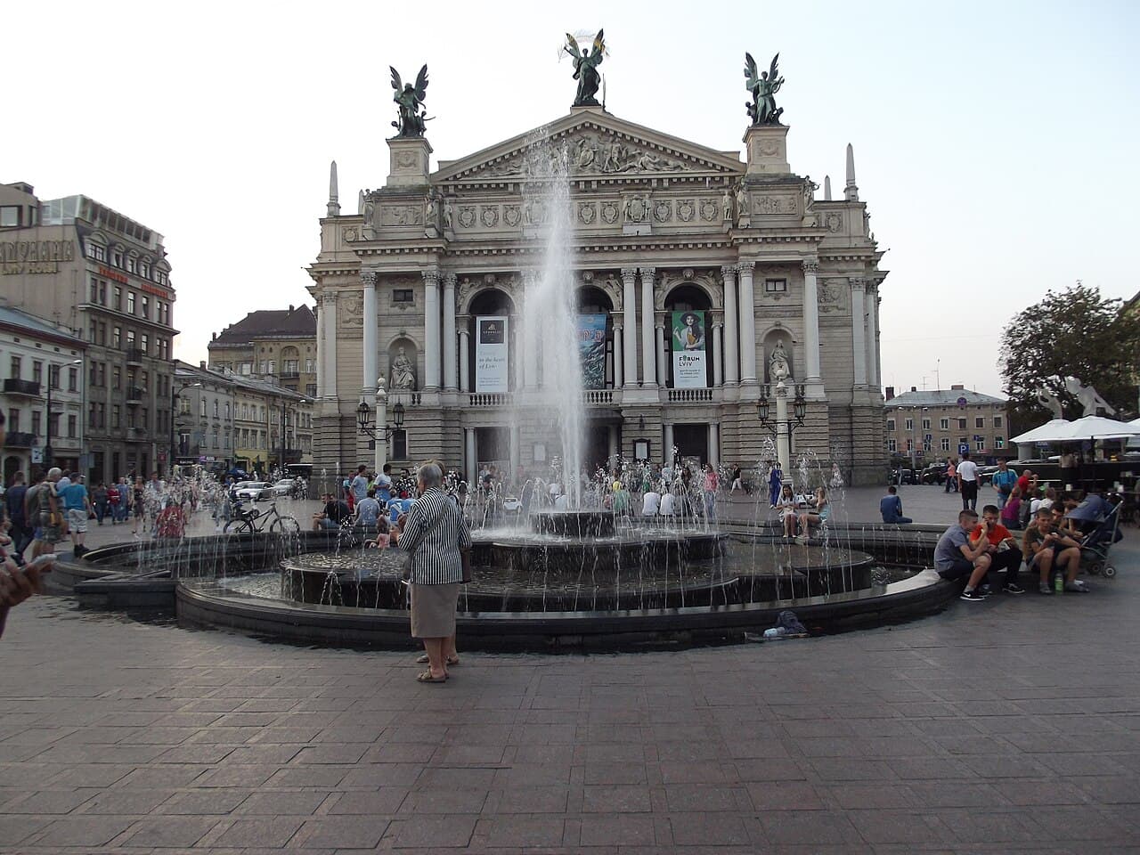 Facade and fountain of the Lviv National Opera