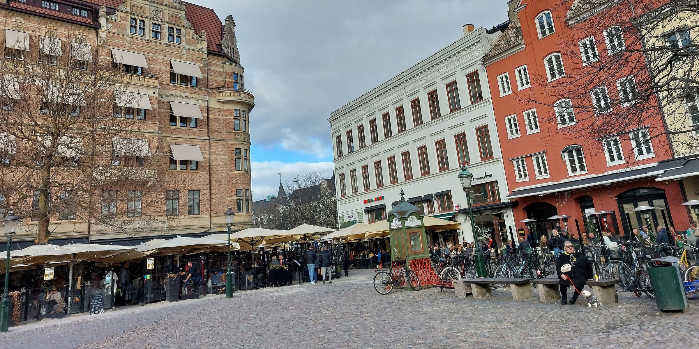 Gabled and painted houses around Lilla torg in Malmö's old town
