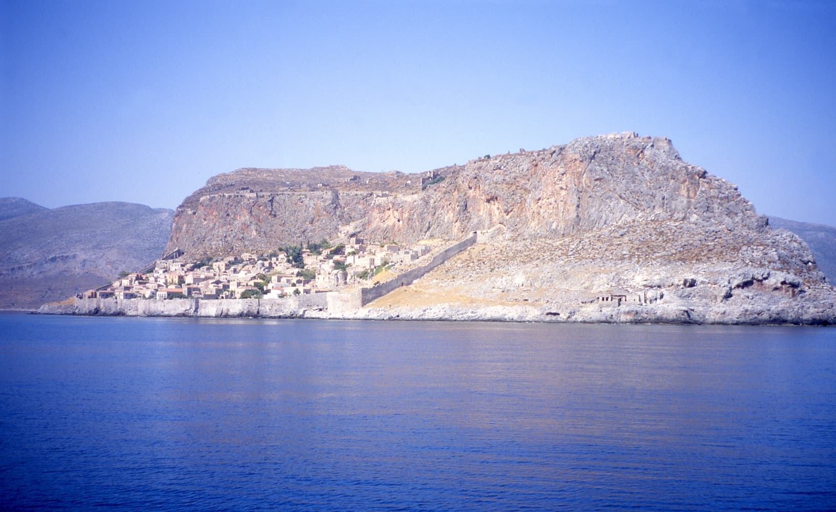 The dramatic sea-rock fortress and tile-roofed stone lower town of Monemvasia