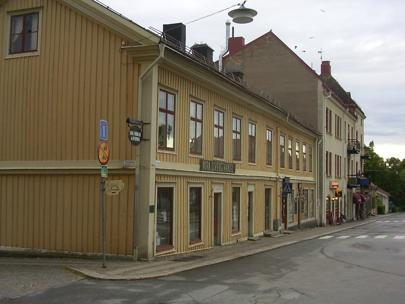 Timber-framed townhouses and cobbled lanes in central Nora, Bergslagen.
