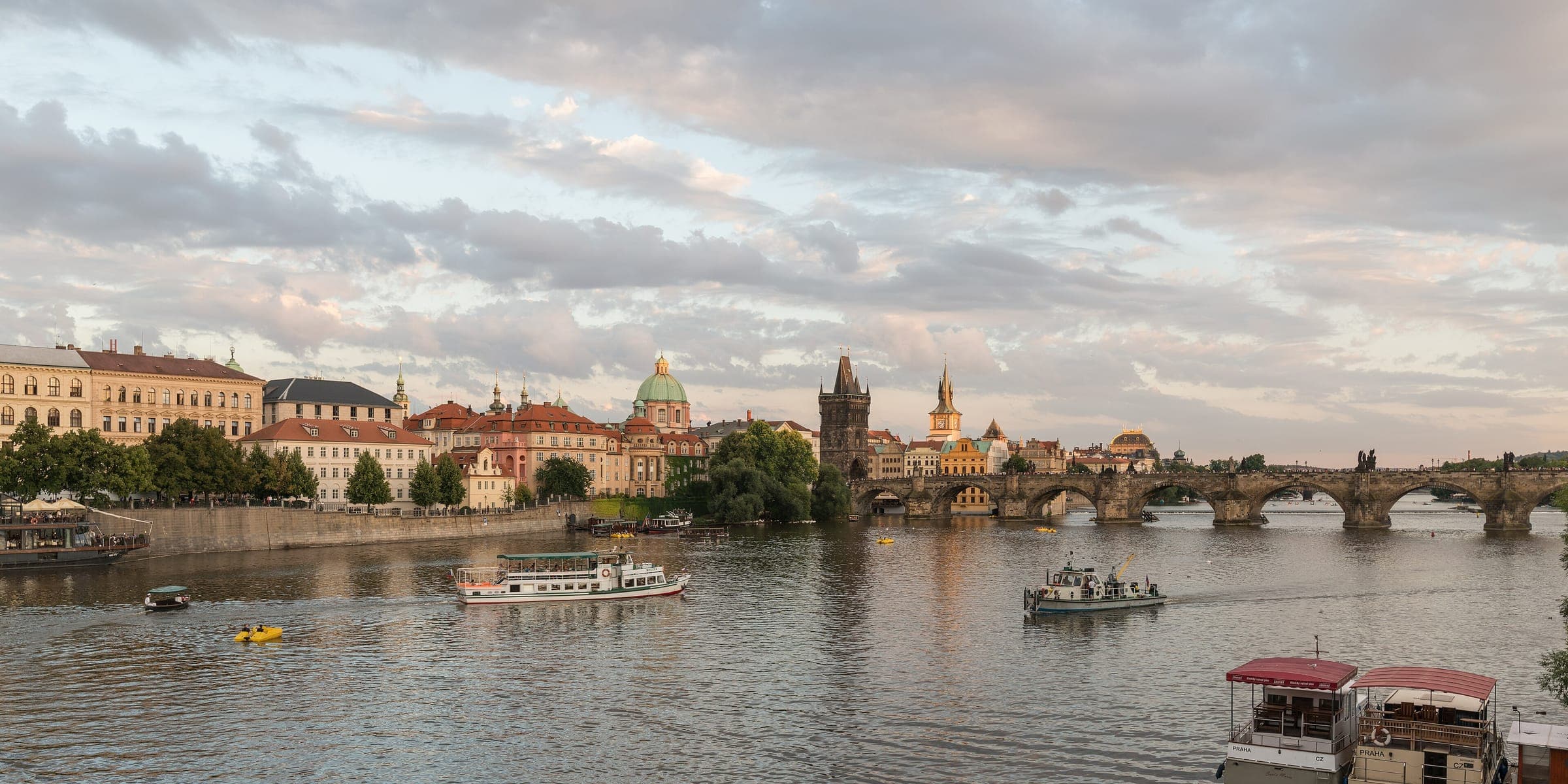 Charles Bridge and the towers of the Old Town over the Vltava in Prague