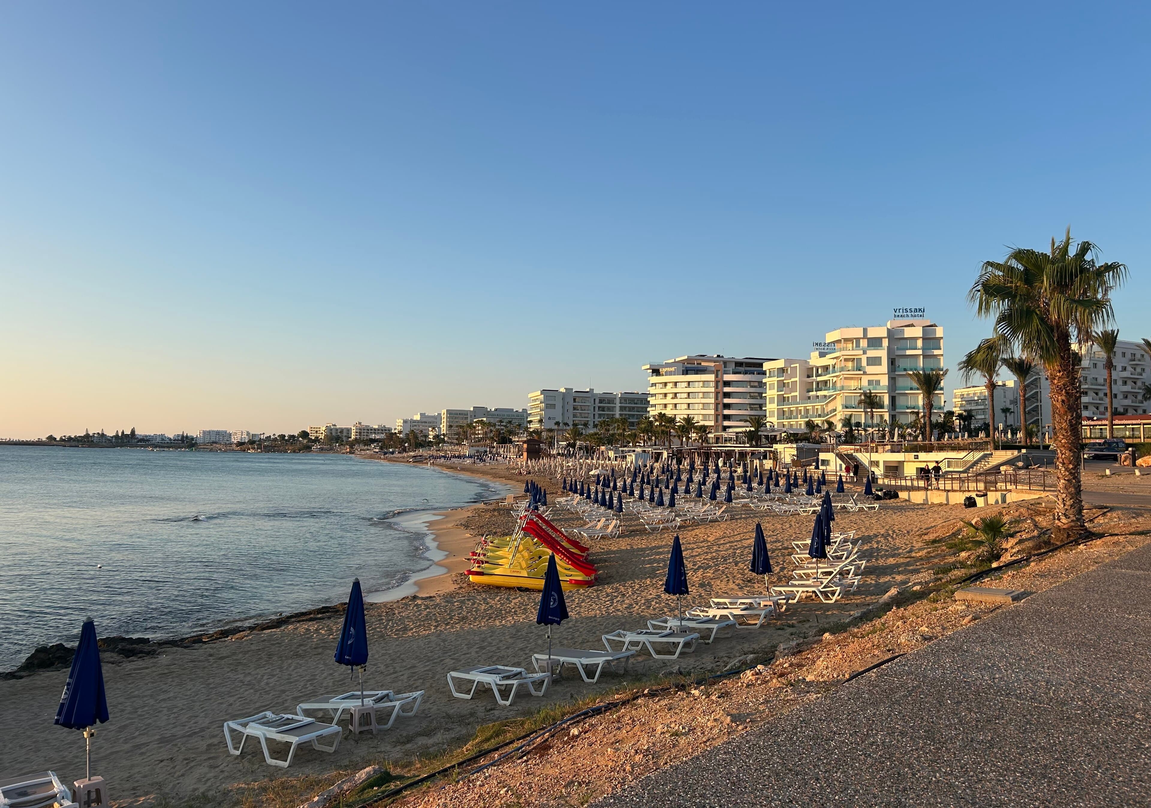 Sandy Protaras beach and the clear sea near Paralimni