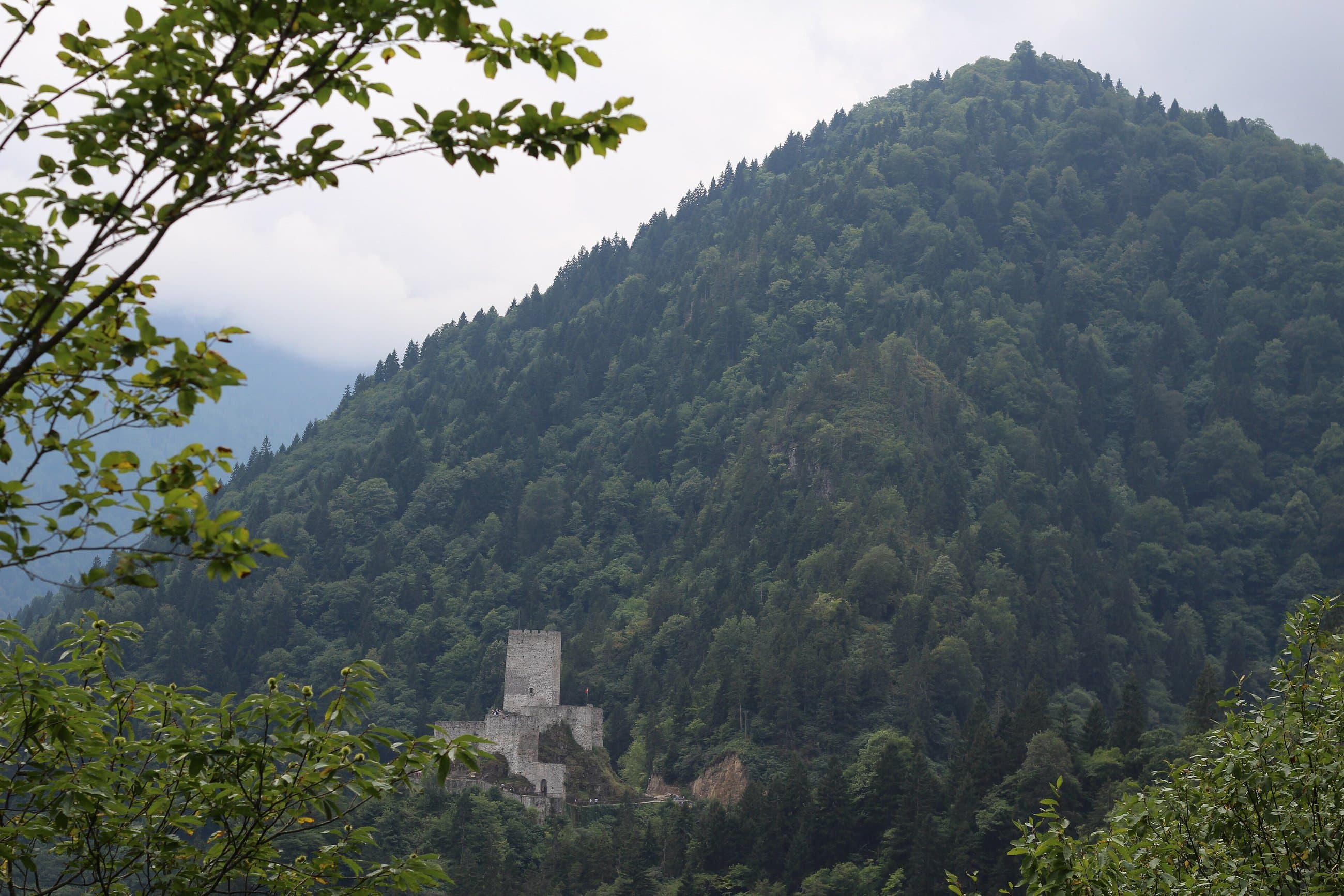 A lush valley and fortress in Rize province