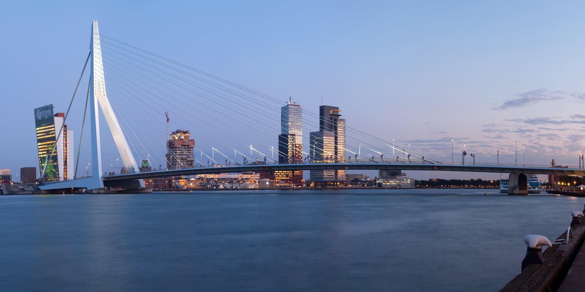 Skyline of Rotterdam with the Erasmus Bridge and the Nieuwe Maas river