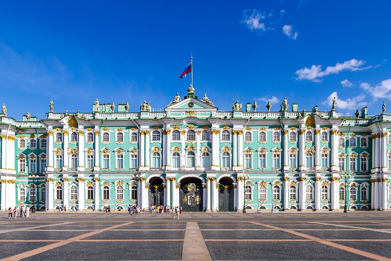 Facade of the Winter Palace on Palace Square in Saint Petersburg