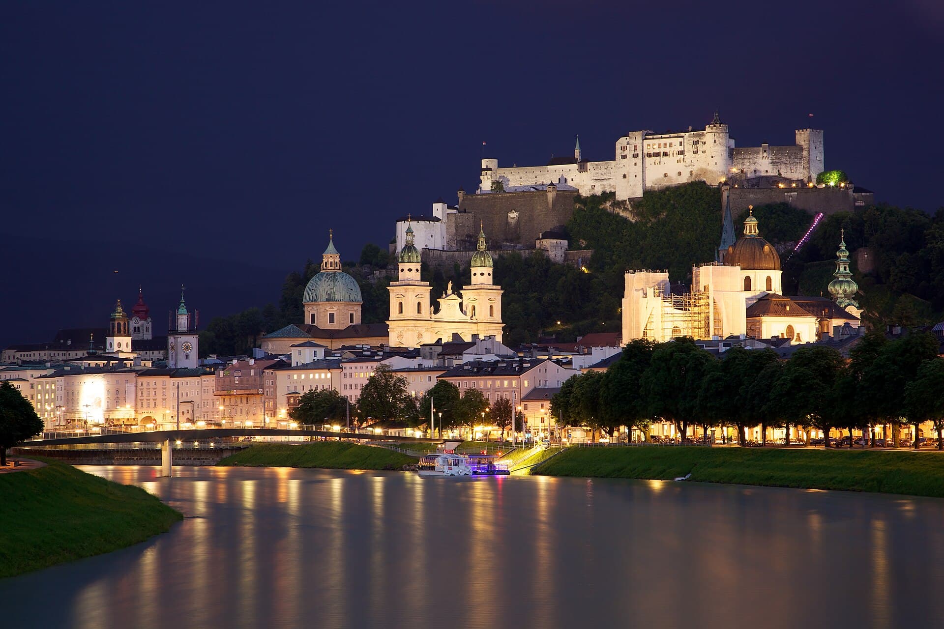 Hohensalzburg Fortress crowning the ridge above the Salzach river and Salzburg old town