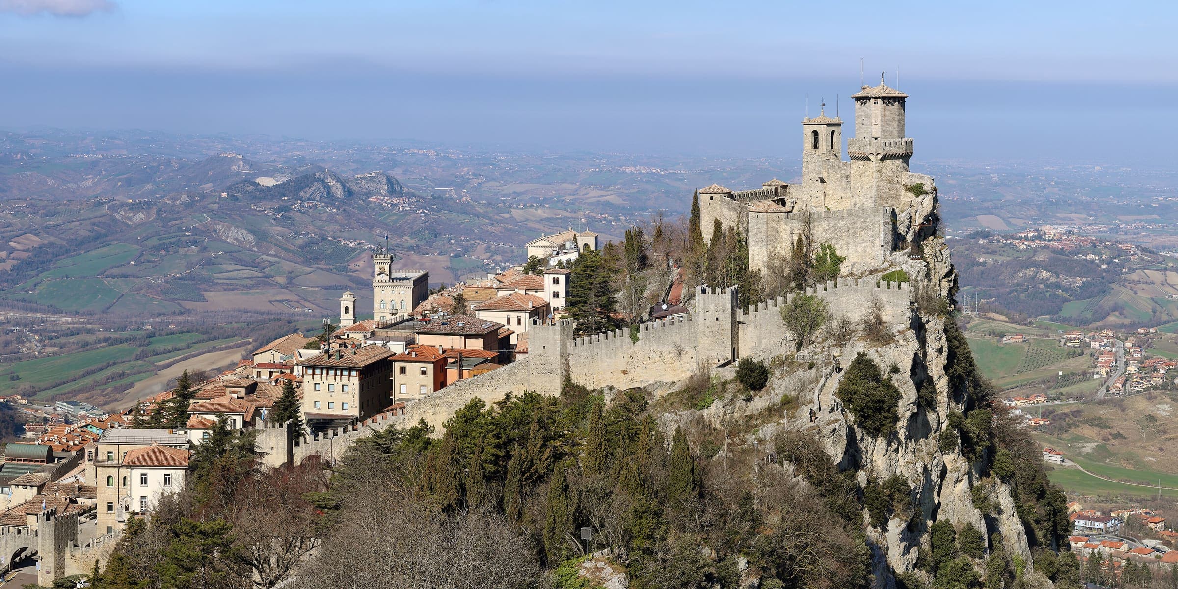 The Guaita tower on the cliffs of Monte Titano above San Marino