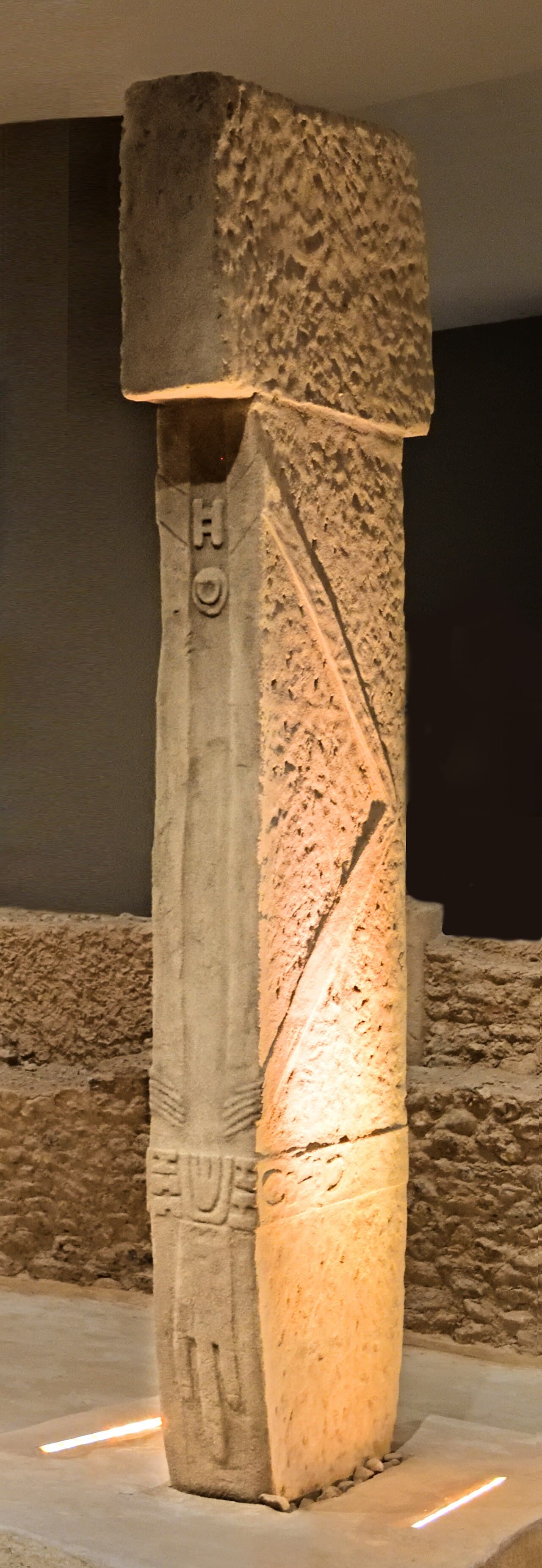 Monumental carved T-shaped megalithic limestone pillars of UNESCO Göbekli Tepe dating to 9600 BC near Şanlıurfa