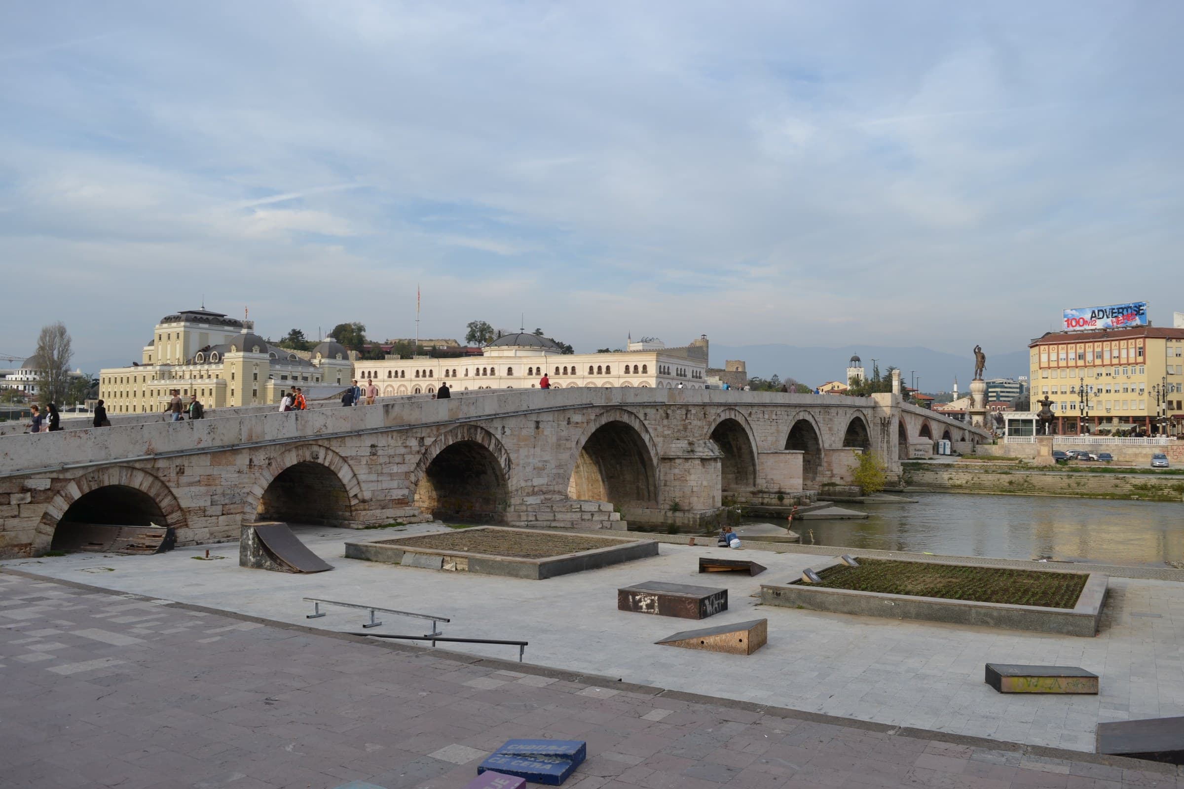 The Ottoman Stone Bridge over the Vardar with the fortress and city of Skopje beyond