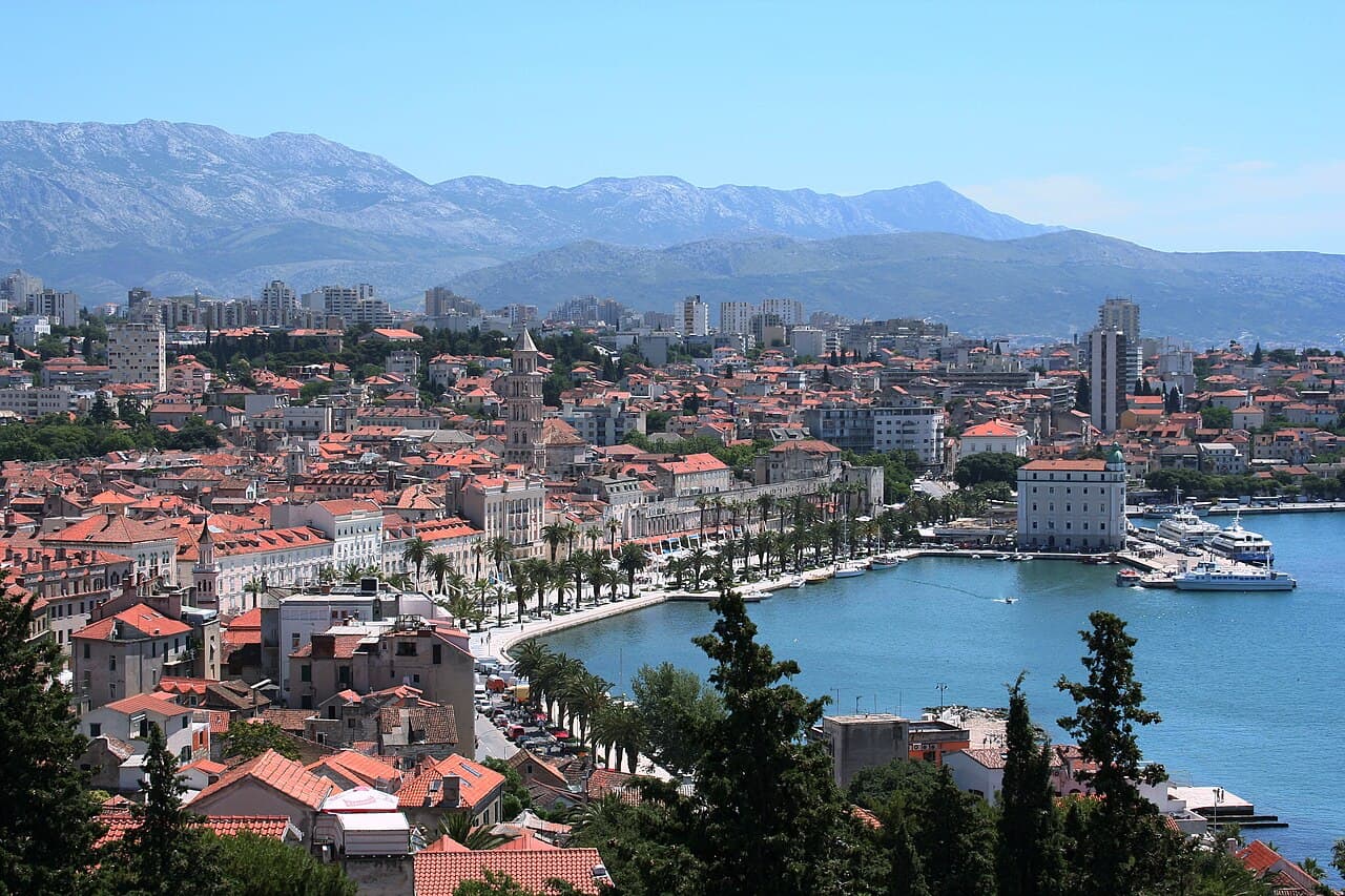 Split waterfront and the bell tower of Diocletian's Palace on the Dalmatian coast
