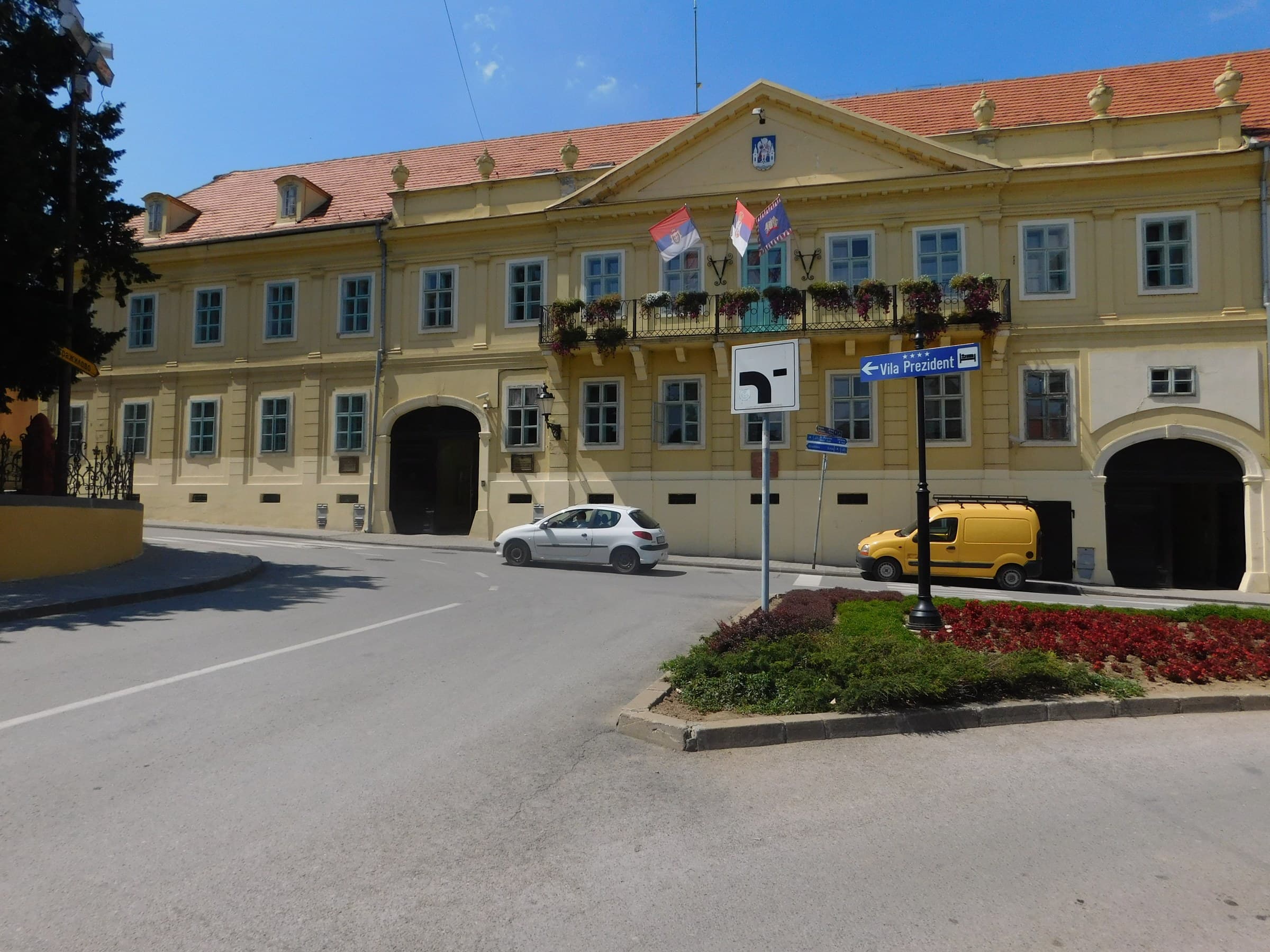 The baroque Patriarchate Court and Four Lions Fountain in the historic centre of Sremski Karlovci