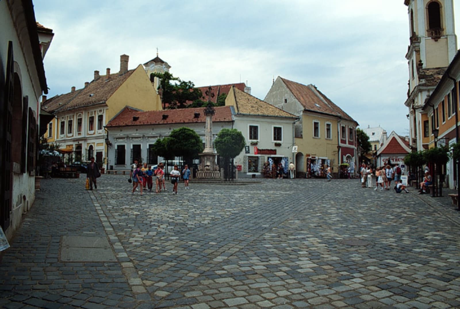 The Mediterranean-hued Baroque rooftops and Orthodox church tower of Szentendre overlooking the Danube River