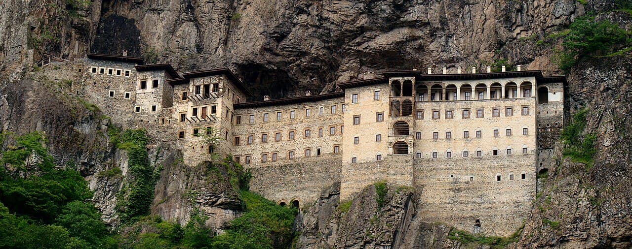 4th-century Sümela Monastery clinging to the vertical granite cliffs of Altındere Valley in Trabzon