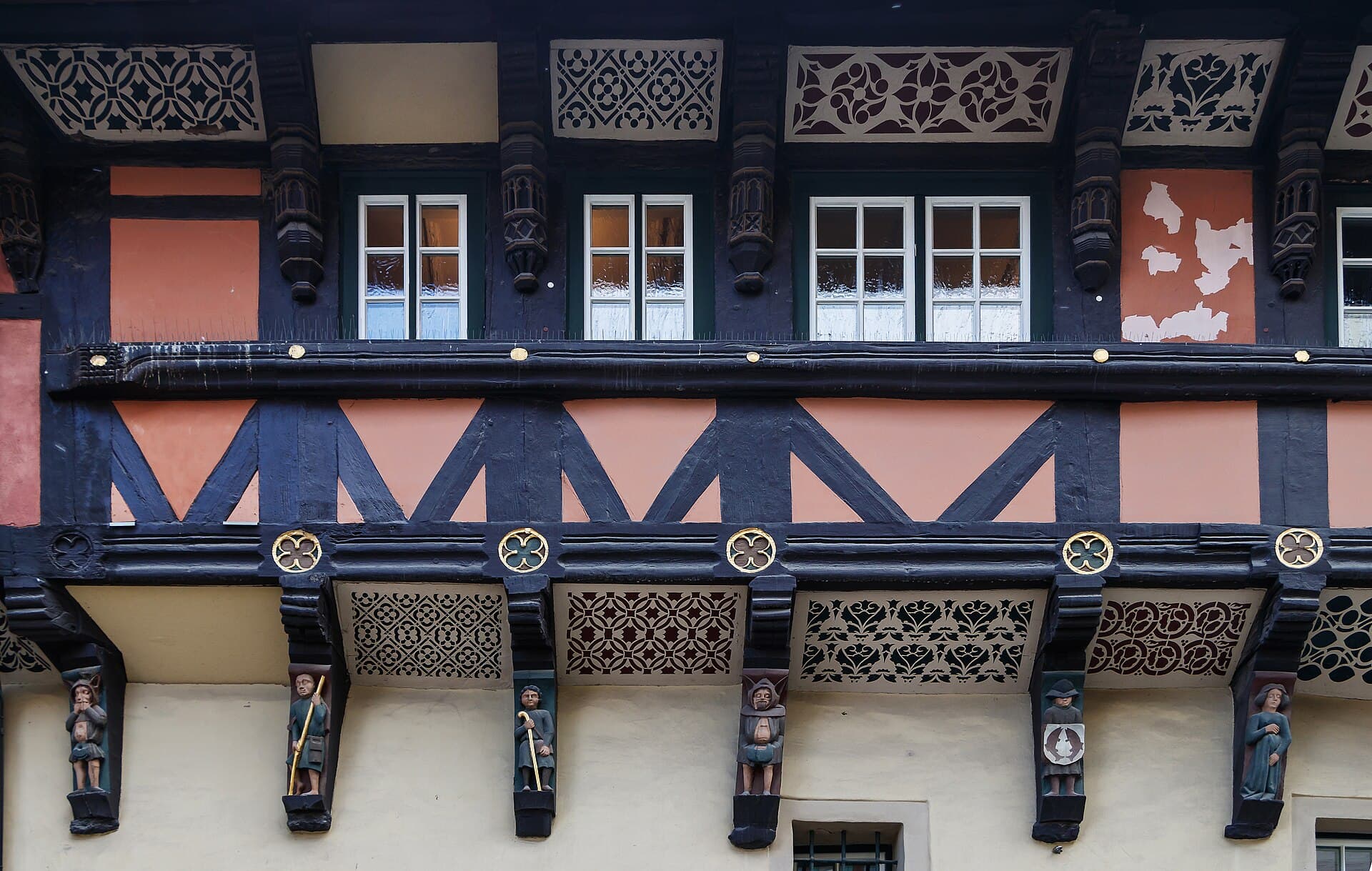 Colourful half-timbered town hall on the historic Marktplatz in Wernigerode