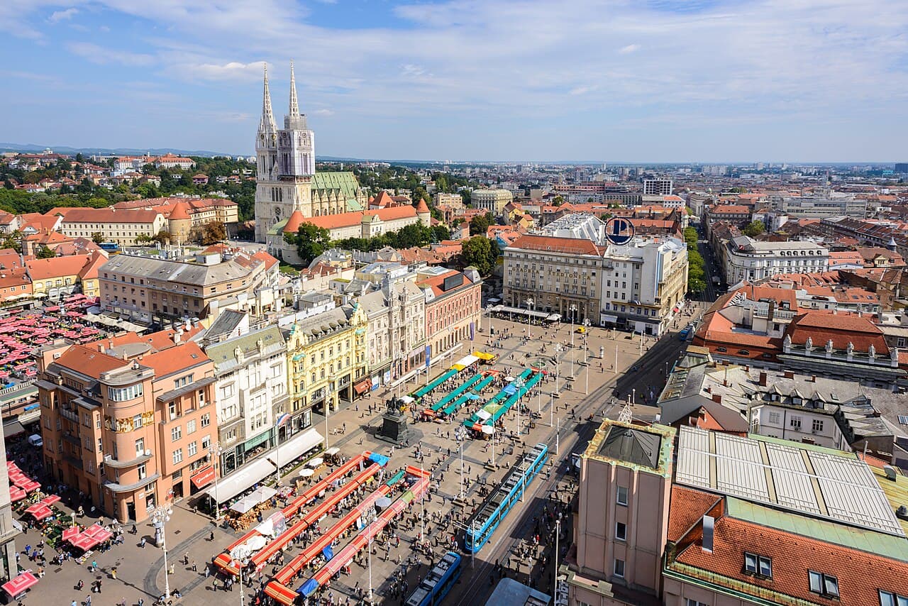 Zagreb's St. Mark's Church with its distinctive tiled heraldic coat of arms roof in the Upper Town