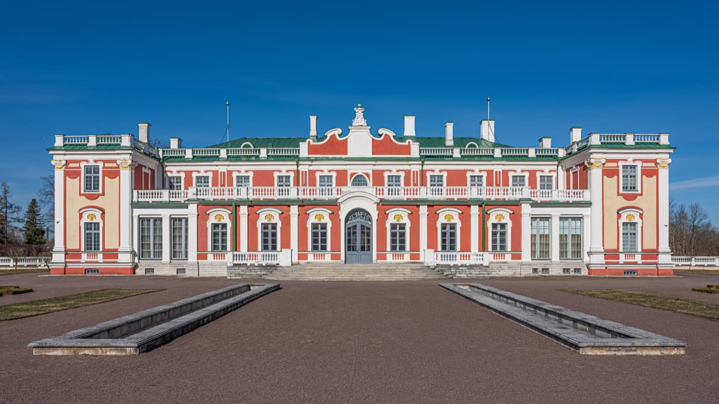 The Petrine baroque facade and formal gardens of Kadriorg Palace in Tallinn