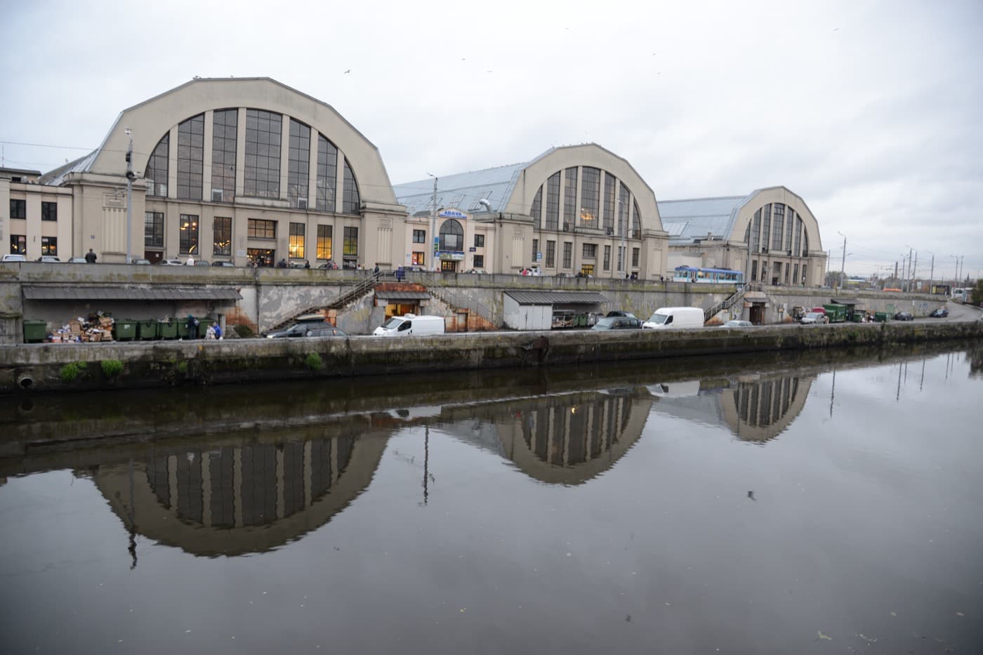 The five massive arched German Zeppelin hangars housing Riga Central Market