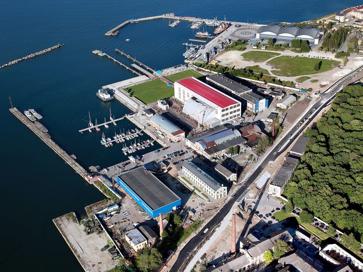Aerial view of Tallinn's Noblessner marina and its converted industrial buildings